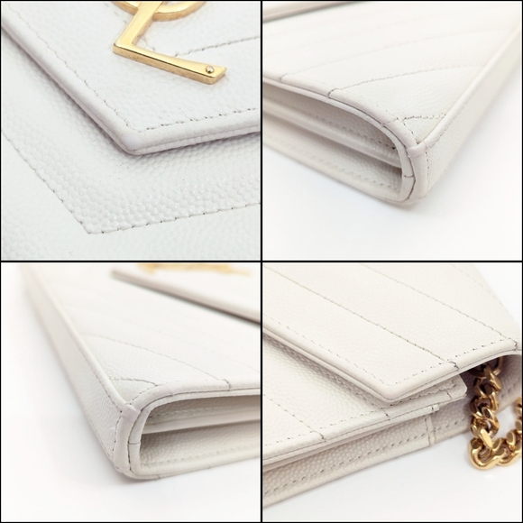 ✨️💎AUTHENTIC  SAINT LAURENT CASSANDRE CHAIN WALLET IN GRAIN DE POUDRE LEATHER - Picture 6 of 15